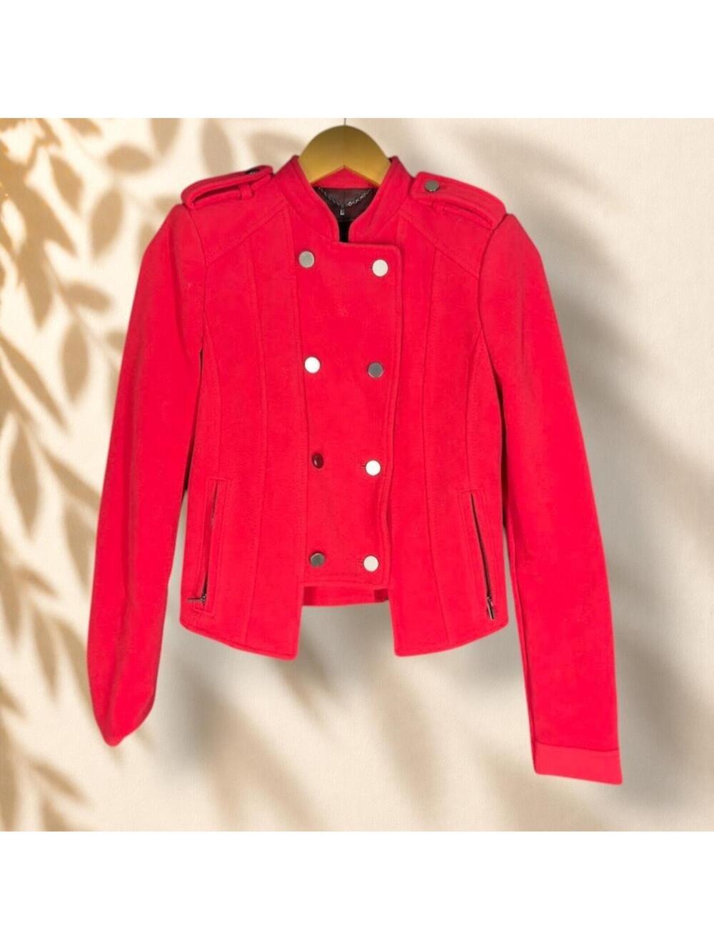 BCBGMaxazria Jacket Women XS Pink Pea Coat Button Long Sleeve Lined Pockets